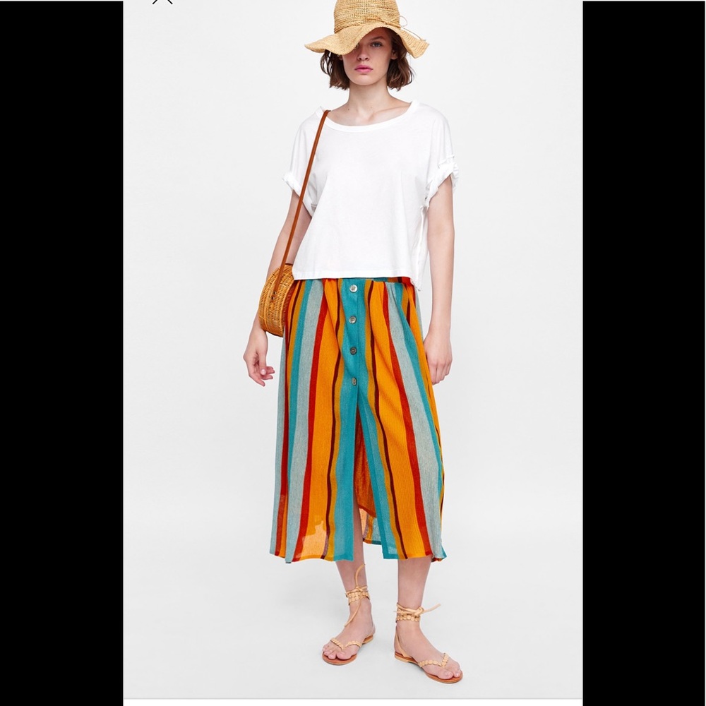 Zara Striped Skirt With Buttons